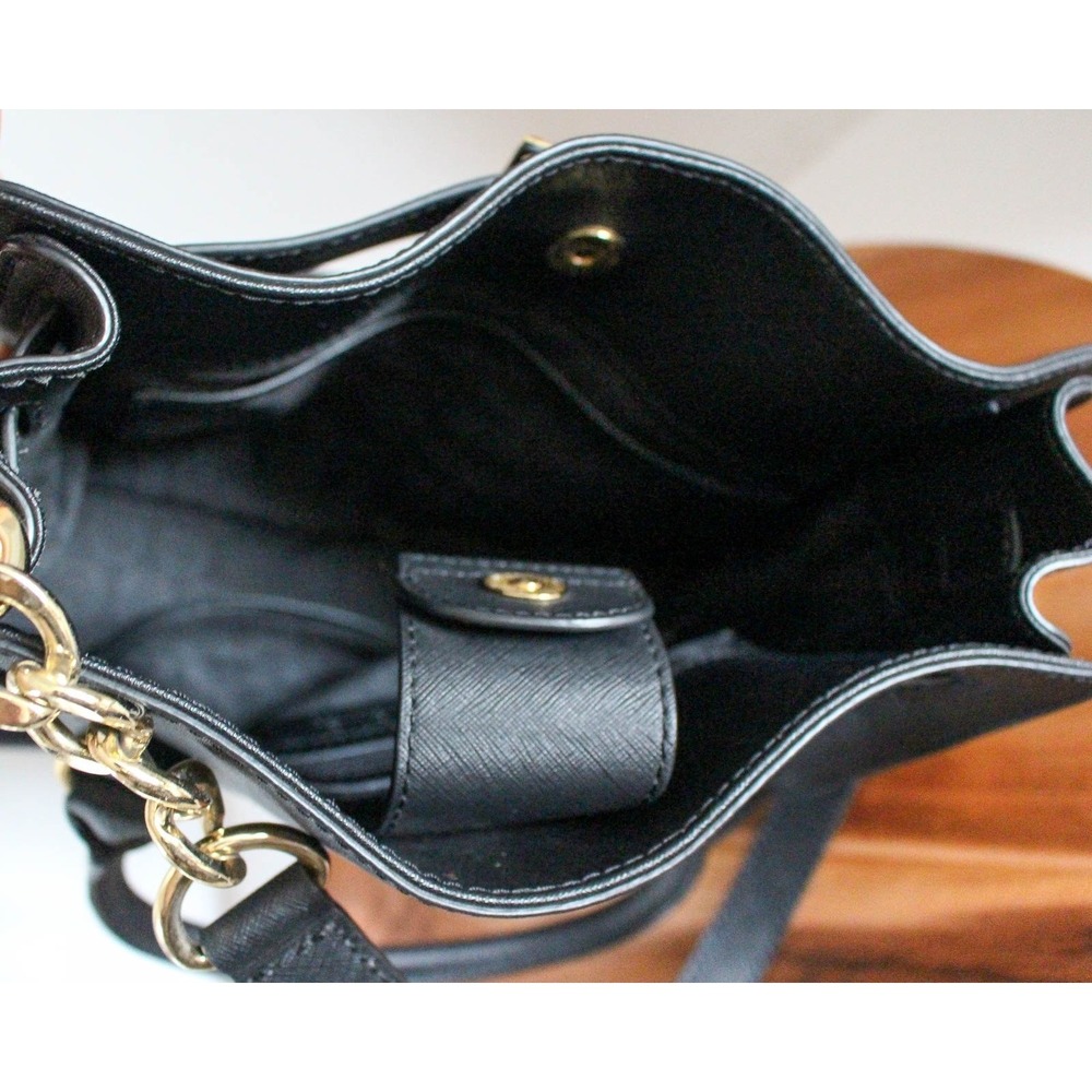 Michael Kors Hamilton East West Satchel Handbag Black Saffiano Leather Gold Tone - Picture 7 of 11